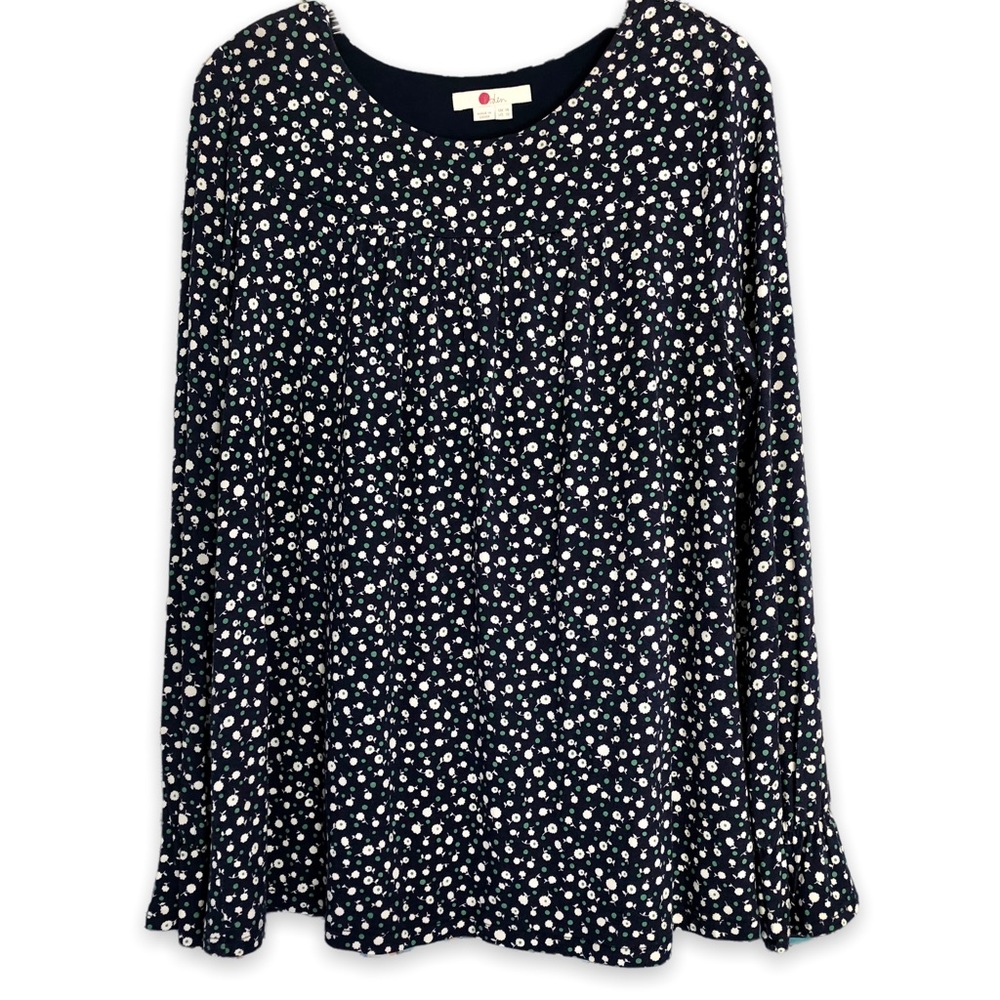 Boden Navy Blue Pullover Top Super Soft with White Floral Print Size 10
